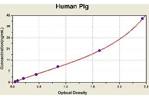 Diagramm of the ELISA kit to detect Human Plgwith the optical density on the x-axis and the concentration on the y-axis.