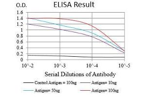 Black line: Control Antigen (100 ng), Purple line: Antigen(10 ng), Blue line: Antigen (50 ng), Red line: Antigen (100 ng), (CA9 抗体  (AA 37-186))