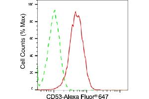 Flow cytometric analysis of CD53 expression in Raji cells using CD53 antibody (ABIN7797976), 1:2,000).