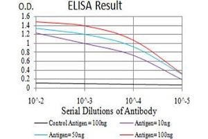 Black line: Control Antigen (100 ng);Purple line: Antigen (10ng); Blue line: Antigen (50 ng); Red line:Antigen (100 ng) (PGRMC1 抗体  (AA 1-195))