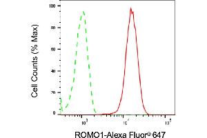 Flow cytometric analysis of ROMO1 expression in HeLa cells using ROMO1 antibody (ABIN7800150), 1:1,000). (ROMO1 抗体)