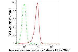 Flow cytometric analysis of Nuclear respiratory factor 1 expression in HepG2 cells using Nuclear respiratory factor 1 antibody (ABIN7799663), 1:2,000). (Recombinant NRF1 抗体)
