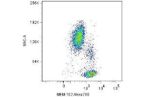 Surface staining of human peripheral blood cells with anti-CD48 (MEM-102) Alexa Fluor® 700. (CD48 抗体  (FITC))