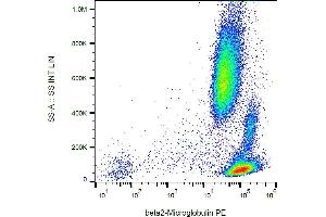 Flow cytometry analysis (surface staining) of β2-microglobulin in human peripheral blood with anti-β2-microglobulin (B2M-01) PE. (beta-2 Microglobulin 抗体  (PE))