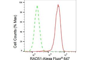 Flow cytometric analysis of RAD51 expression in HAP-1 cells using RAD51 antibody (ABIN7798366), 1:2,000).