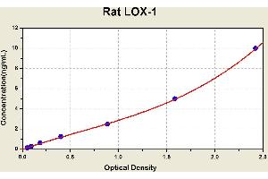 Diagramm of the ELISA kit to detect Rat LOX-1with the optical density on the x-axis and the concentration on the y-axis. (OLR1 ELISA 试剂盒)