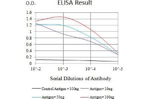Black line: Control Antigen (100 ng),Purple line: Antigen (10 ng), Blue line: Antigen (50 ng), Red line:Antigen (100 ng) (ADAM8 抗体  (AA 17-156))