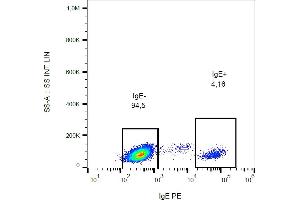 Flow cytometry analysis (surface staining) of IgE in human peripheral blood with anti-IgE (BE5) PE. (小鼠 anti-人 IgE Antibody (PE))