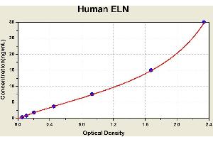Diagramm of the ELISA kit to detect Human ELNwith the optical density on the x-axis and the concentration on the y-axis.
