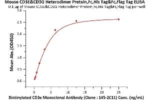 Immobilized Mouse CD3E&CD3G Heterodimer Protein,Fc,His Tag&Fc,Flag Tag (ABIN6973003) at 1 μg/mL (100 μL/well) can bind Biotinylated CD3e Monoclonal Antibody (Clone : ) with a linear range of 0.