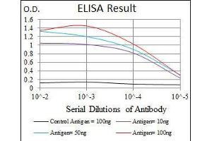 Black line: Control Antigen (100 ng), Purple line: Antigen(10 ng), Blue line: Antigen (50 ng), Red line: Antigen (100 ng), (FAS 抗体)