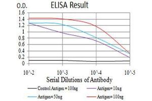 Black line: Control Antigen (100 ng), Purple line: Antigen(10 ng), Blue line: Antigen (50 ng), Red line: Antigen (100 ng), (LRP1 抗体  (AA 20-155))