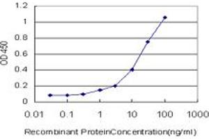 Detection limit for recombinant GST tagged TNFSF18 is approximately 1ng/ml as a capture antibody. (TNFSF18 抗体  (AA 68-177))