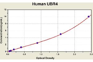 Diagramm of the ELISA kit to detect Human UBR4with the optical density on the x-axis and the concentration on the y-axis. (UBR4 ELISA 试剂盒)