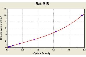 Diagramm of the ELISA kit to detect Rat M1 Swith the optical density on the x-axis and the concentration on the y-axis.
