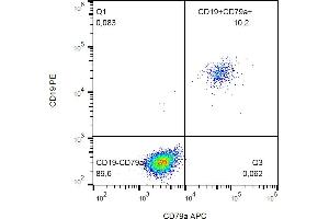 Flow cytometry analysis (intracellular staining) of CD79a in human peripheral blood with anti-CD79a (HM47) APC. (CD79a 抗体  (AA 208-222) (APC))
