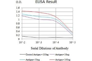 Black line: Control Antigen (100 ng),Purple line: Antigen (10 ng), Blue line: Antigen (50 ng), Red line:Antigen (100 ng) (TRIM29 抗体  (AA 451-588))