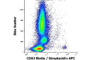 Flow cytometry surface staining pattern of IgE stimulated human peripheral whole blood stained using anti-human CD63 (MEM-259) Biotin antibody (concentration in sample 0,6 μg/mL, Streptavidin APC). (CD63 抗体  (Biotin))