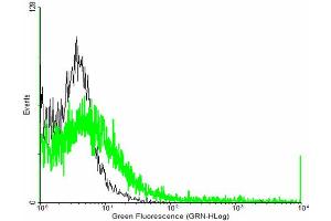 FACS analysis of negative control 293 cells (Black) and HLA-E expressing 293 cells (Green) using HLA-E purified MaxPab mouse polyclonal antibody. (HLA-E 抗体  (AA 1-358))