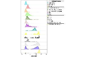 Flow cytometry surface staining pattern of human peripheral whole blood stained using anti-human CD2 (LT2) PE antibody (20 μL reagent / 100 μL of peripheral whole blood). (CD2 抗体  (PE))