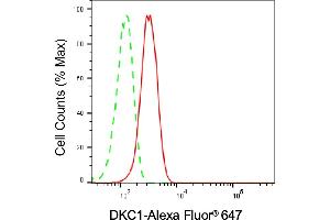 Flow cytometric analysis of DKC1 expression in HepG2 cells using DKC1 antibody (ABIN7798407), 1:(ABIN7798691).