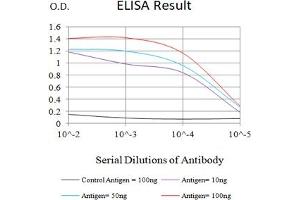 Black line: Control Antigen (100 ng),Purple line: Antigen (10 ng), Blue line: Antigen (50 ng), Red line:Antigen (100 ng) (CD99 抗体  (AA 1-185))