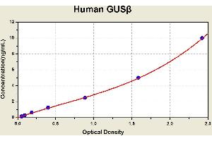 Diagramm of the ELISA kit to detect Human GUSbetawith the optical density on the x-axis and the concentration on the y-axis. (Glucuronidase beta ELISA 试剂盒)