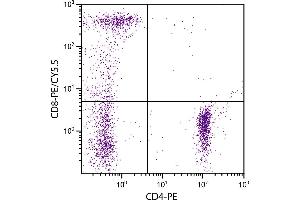 Human peripheral blood lymphocytes were stained with Mouse Anti-Human CD8-PE/CY5. (CD8 抗体  (PE-Cy5.5))