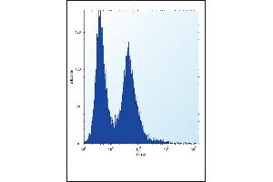 N Antibody (N-term) (ABIN389342 and ABIN2839451) flow cytometric analysis of Hela cells (right histogram) compared to a negative control cell (left histogram). (NPM1 抗体  (N-Term))