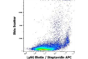 Flow cytometry surface staining pattern of murine peritoneal fluid cell suspension stained using anti-murine Ly6G (RB6-8C5) Biotin antibody (concentration in sample 1,0 μg/mL, Streptavidin APC). (Ly6g 抗体  (Biotin))