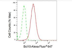 Flow cytometric analysis of Bcl10 expression in HepG2 cells using Bcl10 antibody (ABIN7797717), 1:2,000). (Recombinant BCL10 抗体)