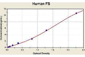 Diagramm of the ELISA kit to detect Human FSwith the optical density on the x-axis and the concentration on the y-axis.