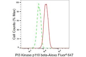 Flow cytometric analysis of PI3 Kinase p110 beta expression in HT- cells using PI3 Kinase p110 beta antibody (ABIN7799817), 1:2,000). (Recombinant PIK3CB 抗体)