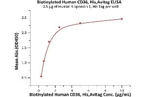 ELISA image for CD36 (CD36) (AA 30-439) (Active) protein (His tag,AVI tag,Biotin) (ABIN6972985)