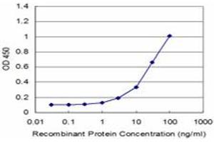 Detection limit for recombinant GST tagged PCP4 is approximately 1ng/ml as a capture antibody. (PCP4 抗体  (AA 1-62))