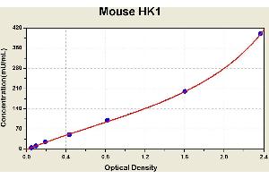 Diagramm of the ELISA kit to detect Mouse HK1with the optical density on the x-axis and the concentration on the y-axis.