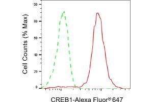 Flow cytometric analysis of CREB1 expression in HepG2 cells using CREB1 antibody (ABIN7797857), 1:2,000).