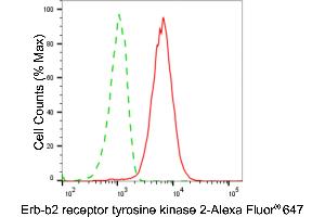 Flow cytometric analysis of erb-b2 receptor tyrosine kinase 2 expression in HepG2 cells using erb-b2 receptor tyrosine kinase 2 antibody (ABIN7800158), 1:2,000). (ErbB2/Her2 抗体)