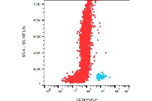 Flow cytometry analysis (surface staining) of CD34+ cells in human peripheral blood with anti-CD34 (581) PerCP. (CD34 抗体  (PerCP))