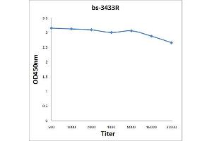 Antigen: 2 µg/100 µL  Primary: Antiserum, 1:500, 1:1000, 1:2000, 1:4000, 1:8000, 1:16000, 1:32000;  Secondary: HRP conjugated Rabbit Anti-Goat IgG at 1: 5000;  TMB staining Read the data in Microplate Reader by 450nm. (SYK 抗体  (pTyr323))