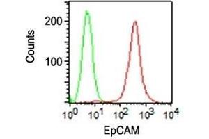 Flow Cytometric analysis of human Ep-CAM on HT29 cells.