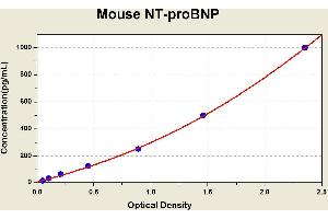 Diagramm of the ELISA kit to detect Mouse NT-proBNPwith the optical density on the x-axis and the concentration on the y-axis. (NT-ProBNP ELISA 试剂盒)