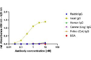 Goat IgG was coated on an ELISA plate at 100 ng. (Recombinant 小鼠 anti-山羊 IgG Antibody)