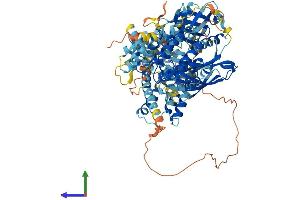 AlphaFold protein structure predicition of Human Recombinant ABR Protein, UniprotID Q12979 (ABR Protein (AA 1-859) (His tag))