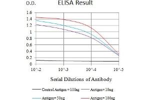 Black line: Control Antigen (100 ng),Purple line: Antigen (10 ng), Blue line: Antigen (50 ng), Red line:Antigen (100 ng) (LAMP3 抗体  (AA 218-381))