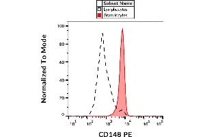 Flow cytometry analysis (surface staining) of human peripheral blood leukocytes using anti-CD148 (MEM-CD148/05) PE. (PTPRJ 抗体  (AA 1-444) (PE))