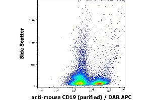 Flow cytometry surface staining pattern of murine splenocyte suspension stained using anti-mouse CD19 (1D3) purified antibody (concentration in sample 0,6 μg/mL) DAR APC. (CD19 抗体)