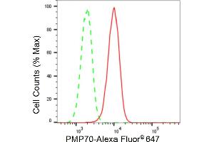 Flow cytometric analysis of PMP70 expression in H9c2 cells using PMP70 antibody (ABIN7797687), 1:2,000).