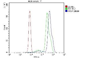 Flow Cytometry analysis of U937 cells using anti-PP2A-alpha/PPP2CA antibody (ABIN7599250).