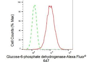 Flow cytometric analysis of Glucose-6-phosphate dehydrogenase expression in HepG2 cells using Glucose-6-phosphate dehydrogenase antibody (ABIN7798733), 1:2,000). (Recombinant Glucose-6-Phosphate Dehydrogenase 抗体)